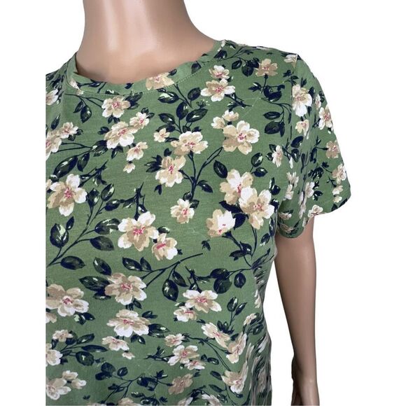 Woman Within Sage Green Short Sleeve T-Shirt With Floral Pattern - Picture 2 of 4